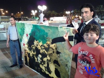سوريون يشكرون الملك عبد الله بلوحة تشكيلية